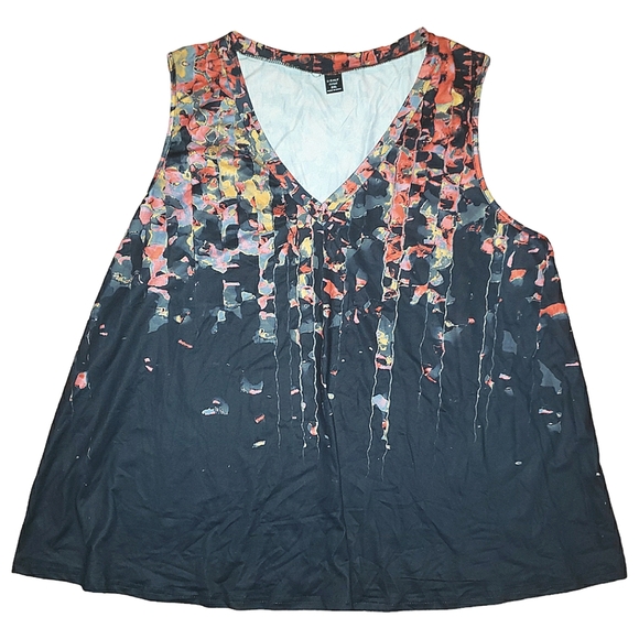 Lishly Curve Colorful Abstract Sleeveless V Neck Stretchy Flowy Blouse Top 2XL - Picture 11 of 15